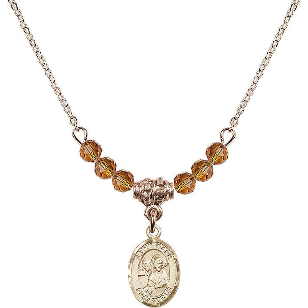 14kt Gold Filled Saint Mark the Evangelist Birthstone Necklace with Topaz Beads - 9070