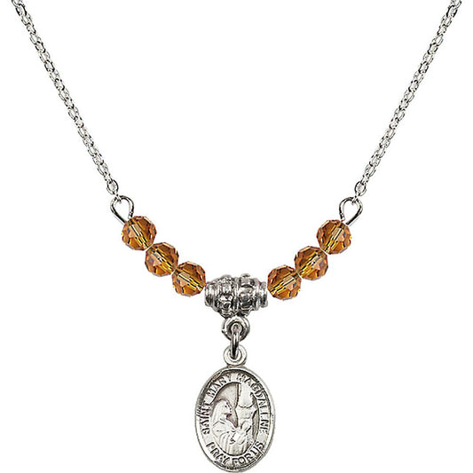 Sterling Silver Saint Mary Magdalene Birthstone Necklace with Topaz Beads - 9071
