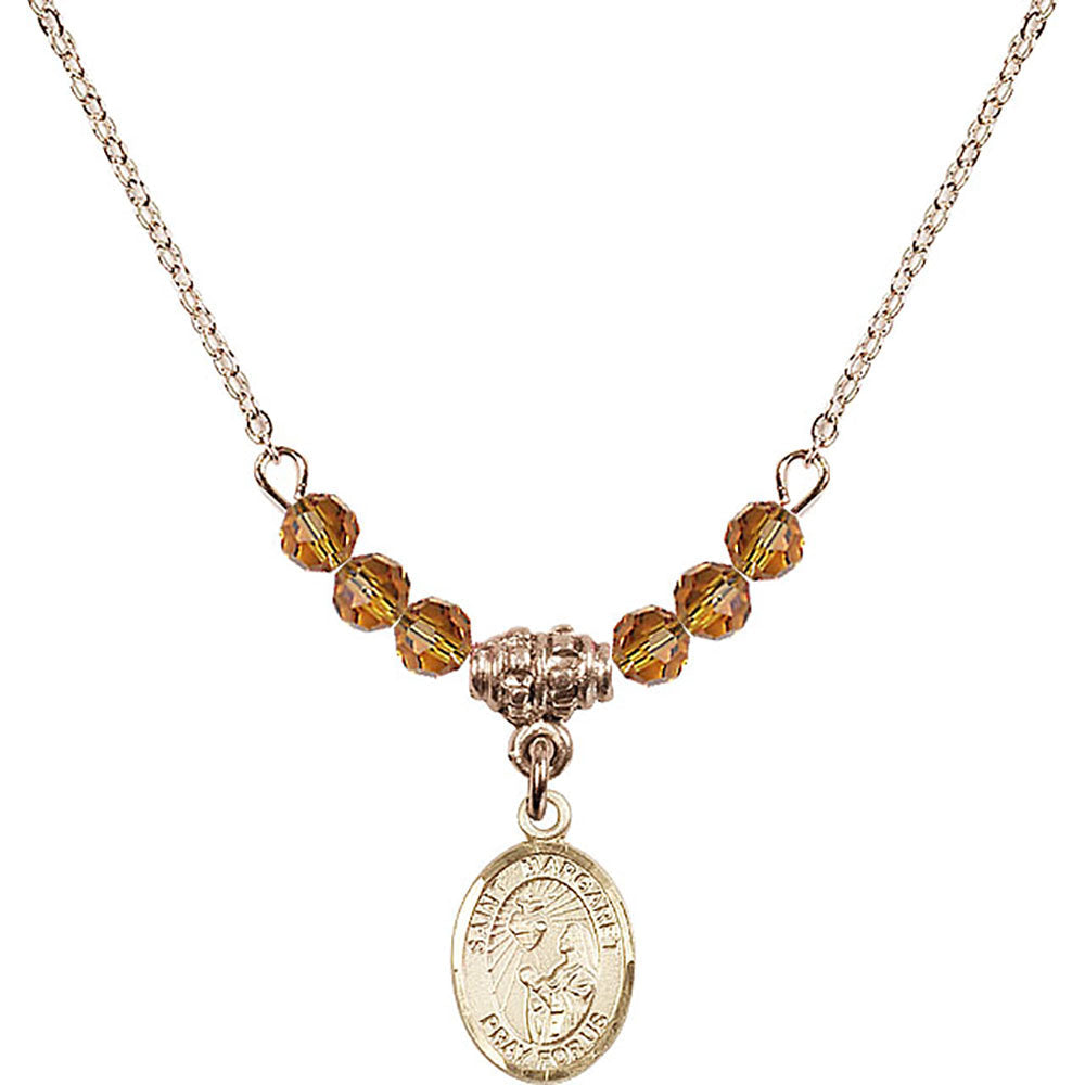14kt Gold Filled Saint Margaret Mary Alacoque Birthstone Necklace with Topaz Beads - 9072