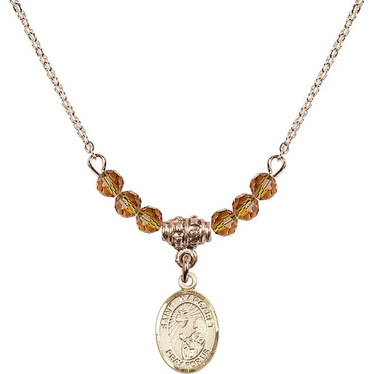 14kt Gold Filled Saint Margaret Mary Alacoque Birthstone Necklace with Topaz Beads - 9072