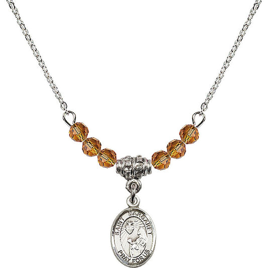 Sterling Silver Saint Margaret Mary Alacoque Birthstone Necklace with Topaz Beads - 9072
