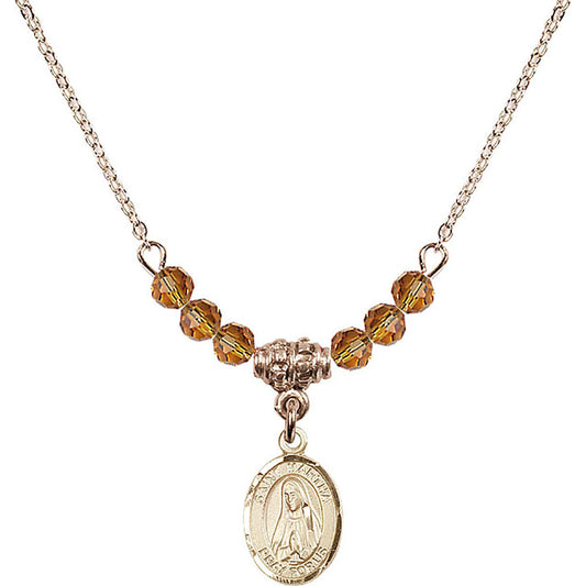 14kt Gold Filled Saint Martha Birthstone Necklace with Topaz Beads - 9075