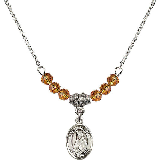 Sterling Silver Saint Martha Birthstone Necklace with Topaz Beads - 9075