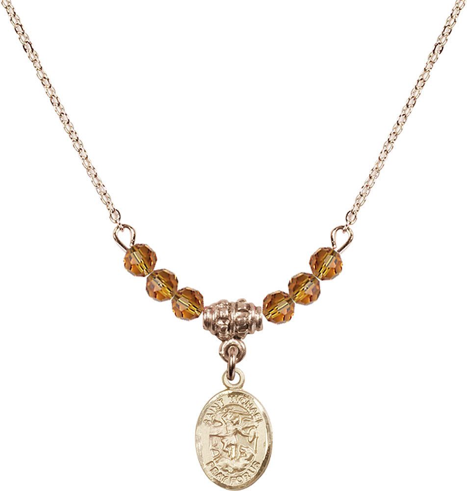 14kt Gold Filled Saint Michael the Archangel Birthstone Necklace with Topaz Beads - 9076