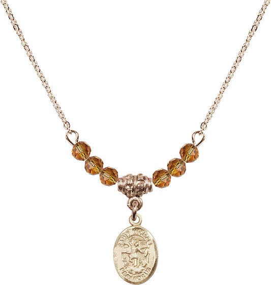 14kt Gold Filled Saint Michael the Archangel Birthstone Necklace with Topaz Beads - 9076