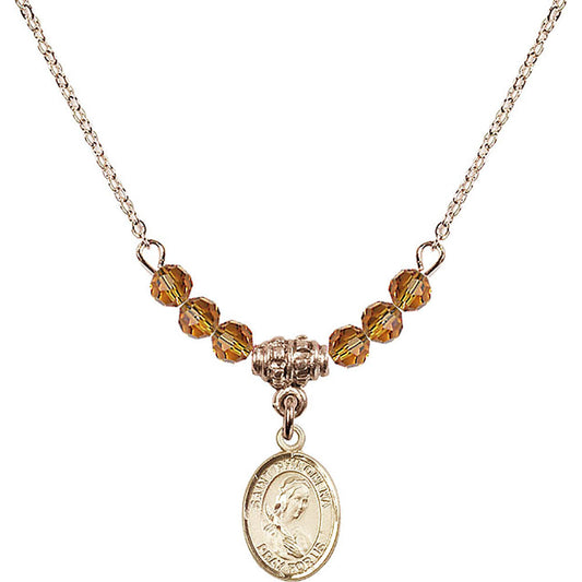 14kt Gold Filled Saint Philomena Birthstone Necklace with Topaz Beads - 9077