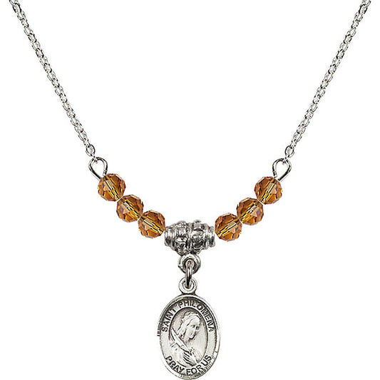 Sterling Silver Saint Philomena Birthstone Necklace with Topaz Beads - 9077