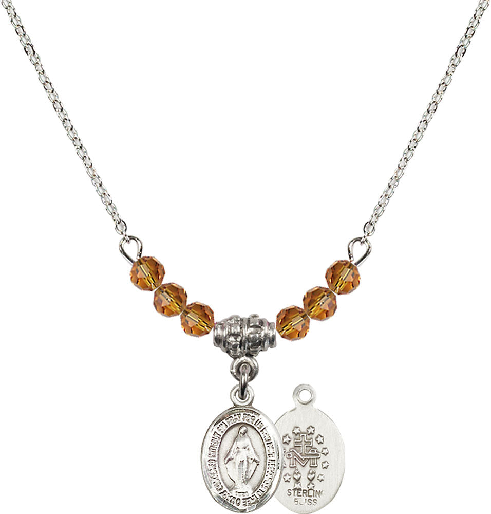 Sterling Silver Miraculous Birthstone Necklace with Topaz Beads - 9078