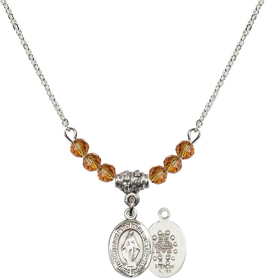 Sterling Silver Miraculous Birthstone Necklace with Topaz Beads - 9078