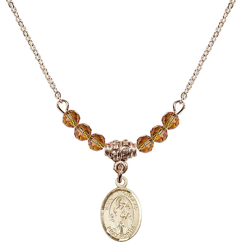 14kt Gold Filled Saint Nicholas Birthstone Necklace with Topaz Beads - 9080