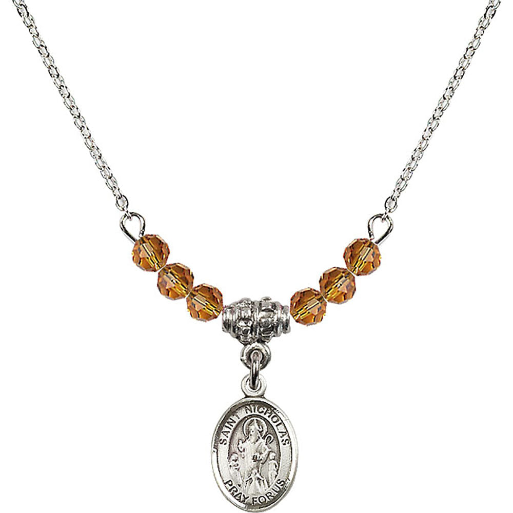 Sterling Silver Saint Nicholas Birthstone Necklace with Topaz Beads - 9080