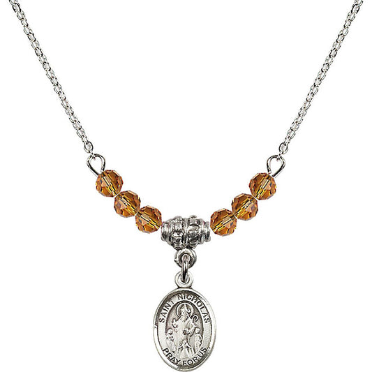 Sterling Silver Saint Nicholas Birthstone Necklace with Topaz Beads - 9080