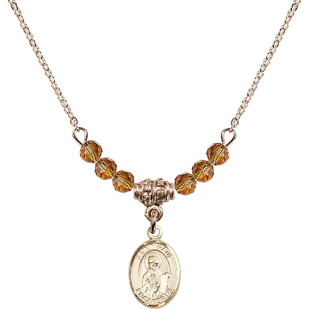 14kt Gold Filled Saint Paul the Apostle Birthstone Necklace with Topaz Beads - 9086