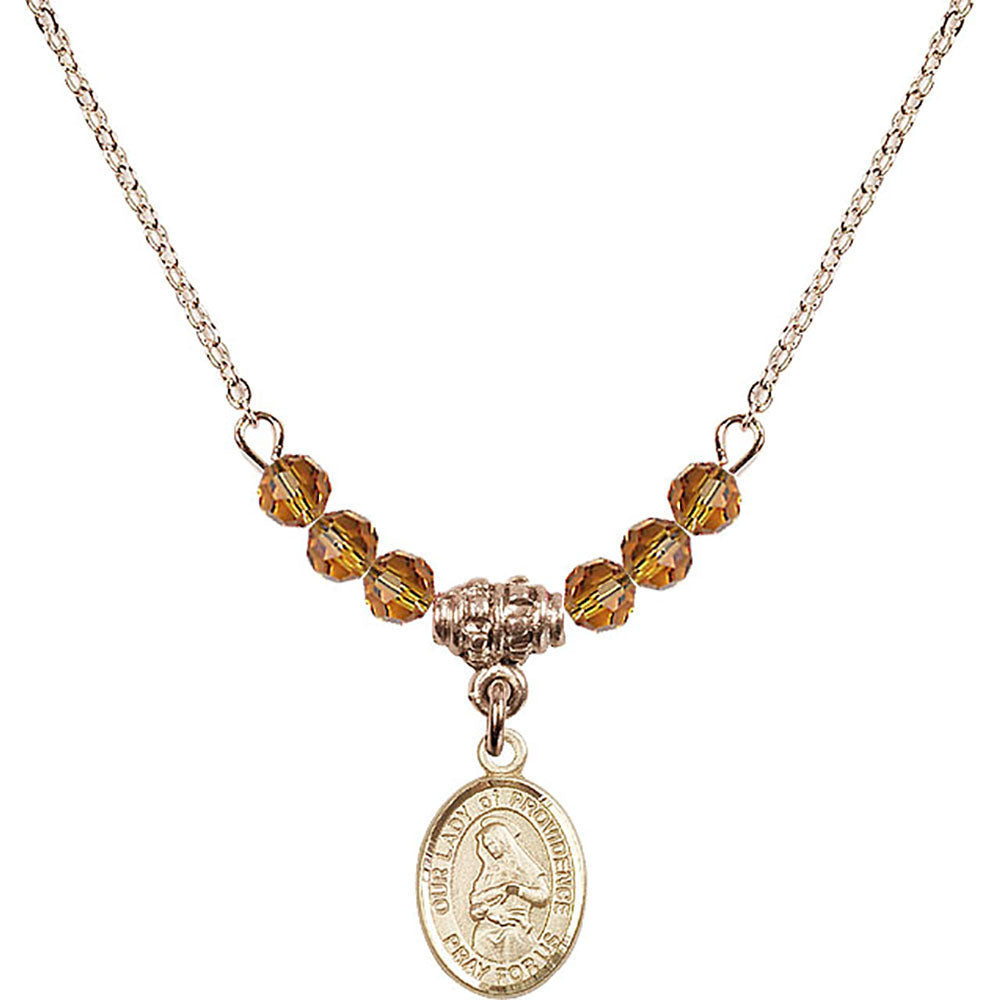 14kt Gold Filled Our Lady of Providence Birthstone Necklace with Topaz Beads - 9087