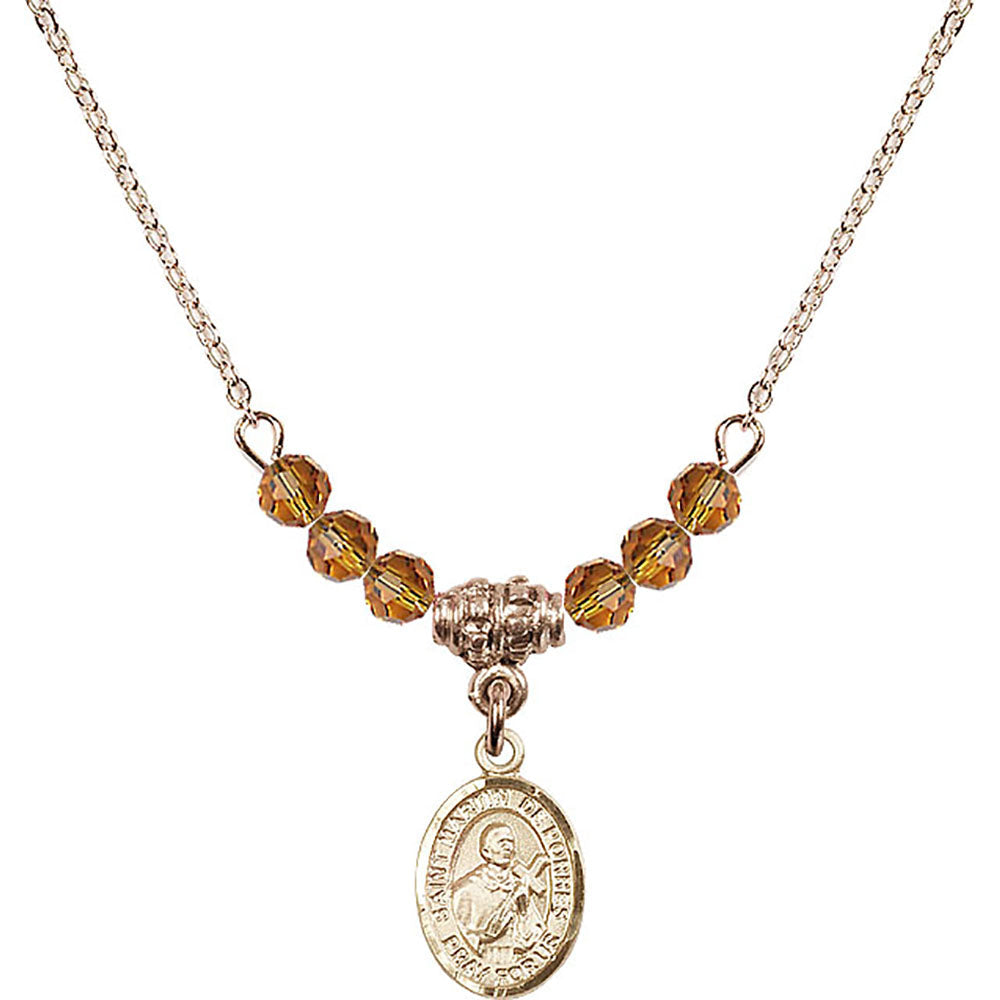 14kt Gold Filled Saint Martin de Porres Birthstone Necklace with Topaz Beads - 9089