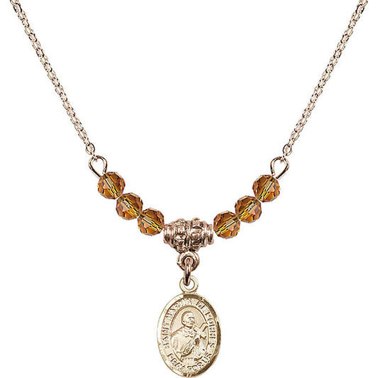 14kt Gold Filled Saint Martin de Porres Birthstone Necklace with Topaz Beads - 9089
