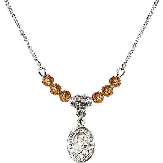 Sterling Silver Saint Martin de Porres Birthstone Necklace with Topaz Beads - 9089