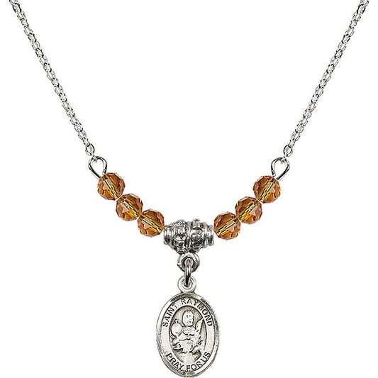 Sterling Silver Saint Raymond Nonnatus Birthstone Necklace with Topaz Beads - 9091