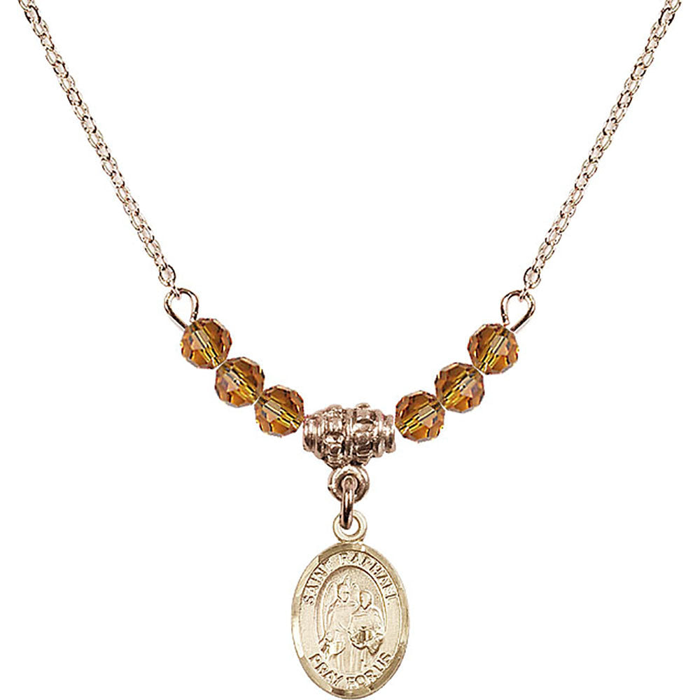 14kt Gold Filled Saint Raphael the Archangel Birthstone Necklace with Topaz Beads - 9092