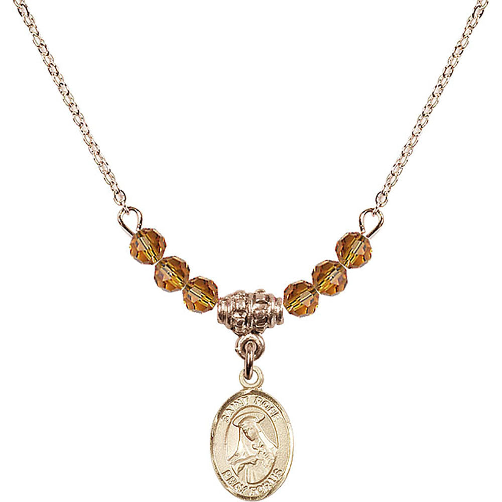 14kt Gold Filled Saint Rose of Lima Birthstone Necklace with Topaz Beads - 9095
