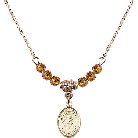 14kt Gold Filled Saint Robert Bellarmine Birthstone Necklace with Topaz Beads - 9096