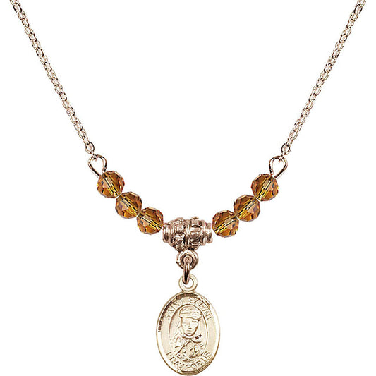 14kt Gold Filled Saint Sarah Birthstone Necklace with Topaz Beads - 9097