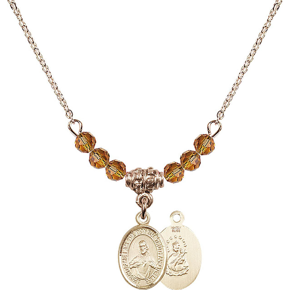 14kt Gold Filled Scapular Birthstone Necklace with Topaz Beads - 9098