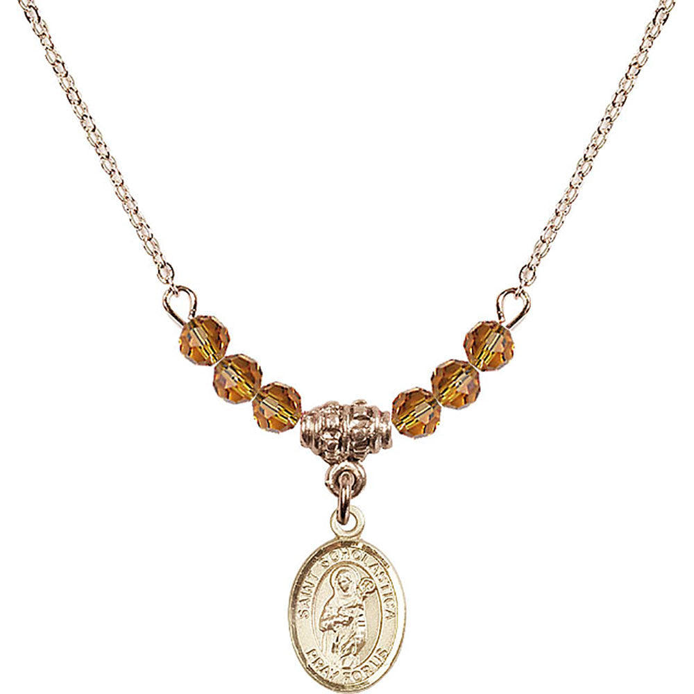 14kt Gold Filled Saint Scholastica Birthstone Necklace with Topaz Beads - 9099