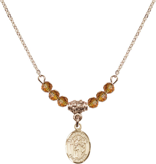 14kt Gold Filled Saint Sebastian Birthstone Necklace with Topaz Beads - 9100