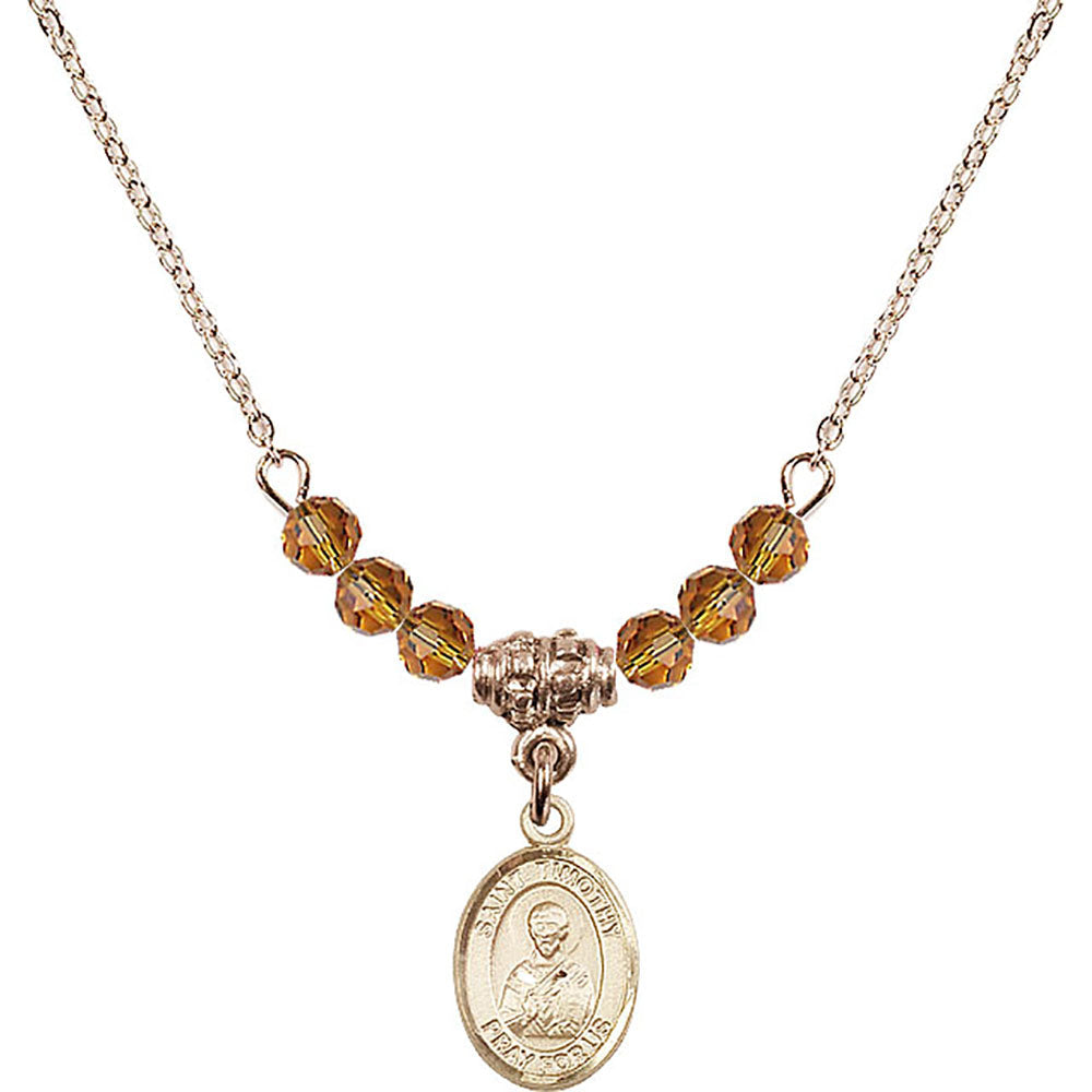 14kt Gold Filled Saint Timothy Birthstone Necklace with Topaz Beads - 9105