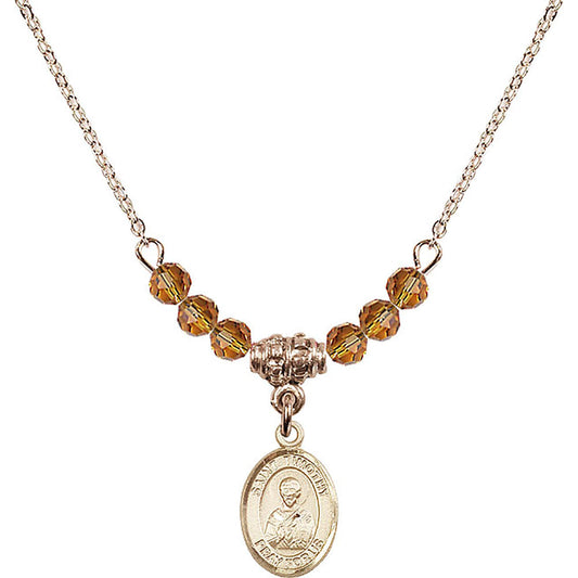 14kt Gold Filled Saint Timothy Birthstone Necklace with Topaz Beads - 9105