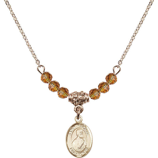 14kt Gold Filled Saint Thomas the Apostle Birthstone Necklace with Topaz Beads - 9107