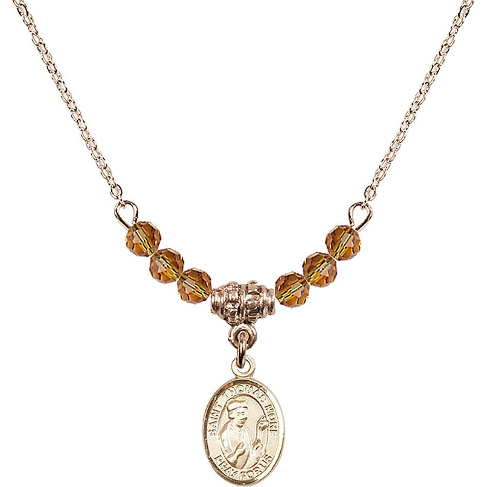 14kt Gold Filled Saint Thomas More Birthstone Necklace with Topaz Beads - 9109