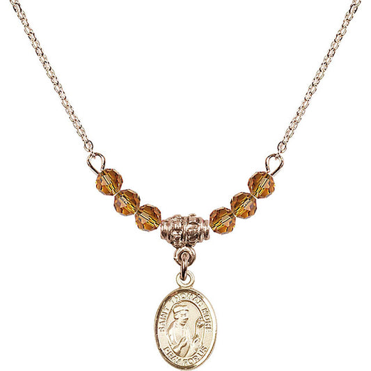 14kt Gold Filled Saint Thomas More Birthstone Necklace with Topaz Beads - 9109