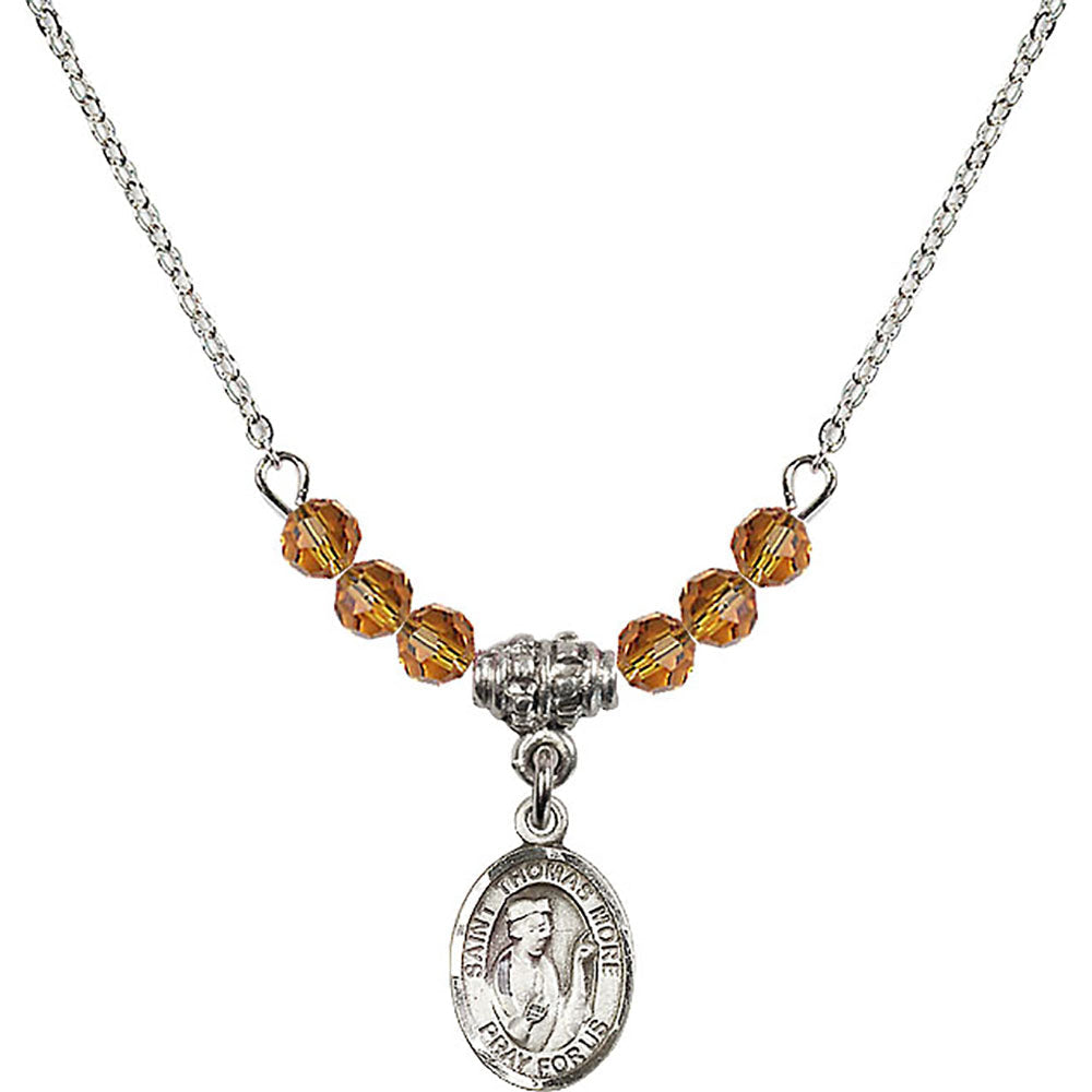 Sterling Silver Saint Thomas More Birthstone Necklace with Topaz Beads - 9109