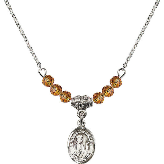 Sterling Silver Saint Thomas More Birthstone Necklace with Topaz Beads - 9109