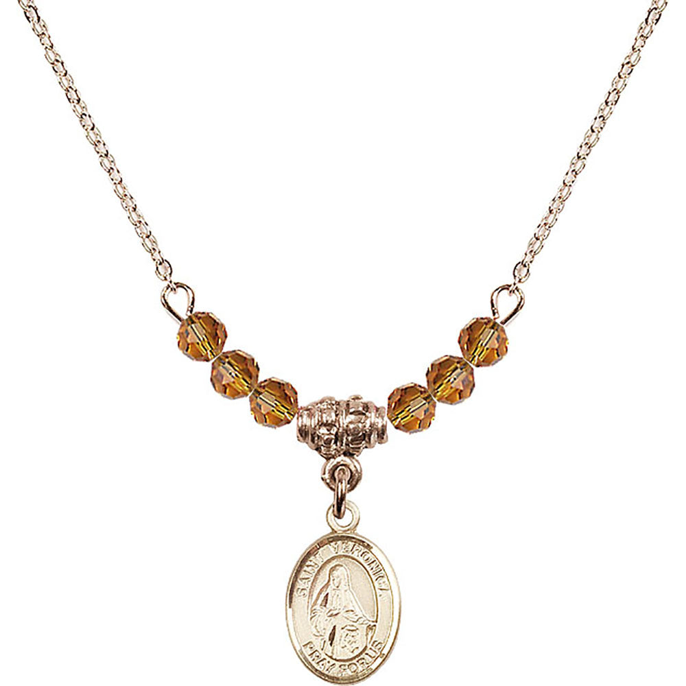 14kt Gold Filled Saint Veronica Birthstone Necklace with Topaz Beads - 9110