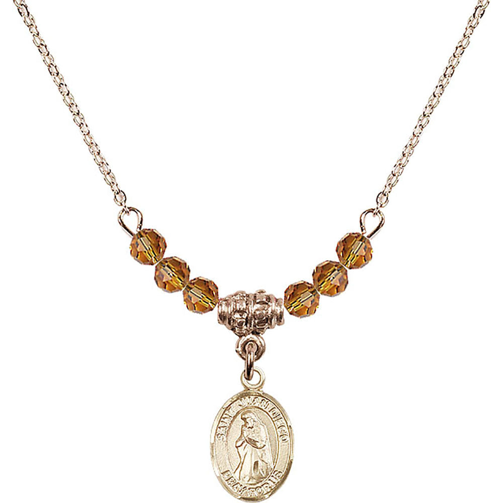 14kt Gold Filled Saint Juan Diego Birthstone Necklace with Topaz Beads - 9111