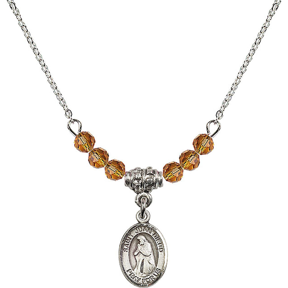Sterling Silver Saint Juan Diego Birthstone Necklace with Topaz Beads - 9111