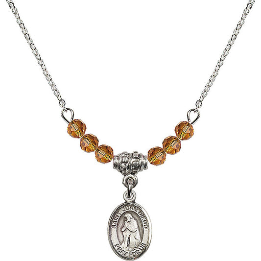 Sterling Silver Saint Juan Diego Birthstone Necklace with Topaz Beads - 9111