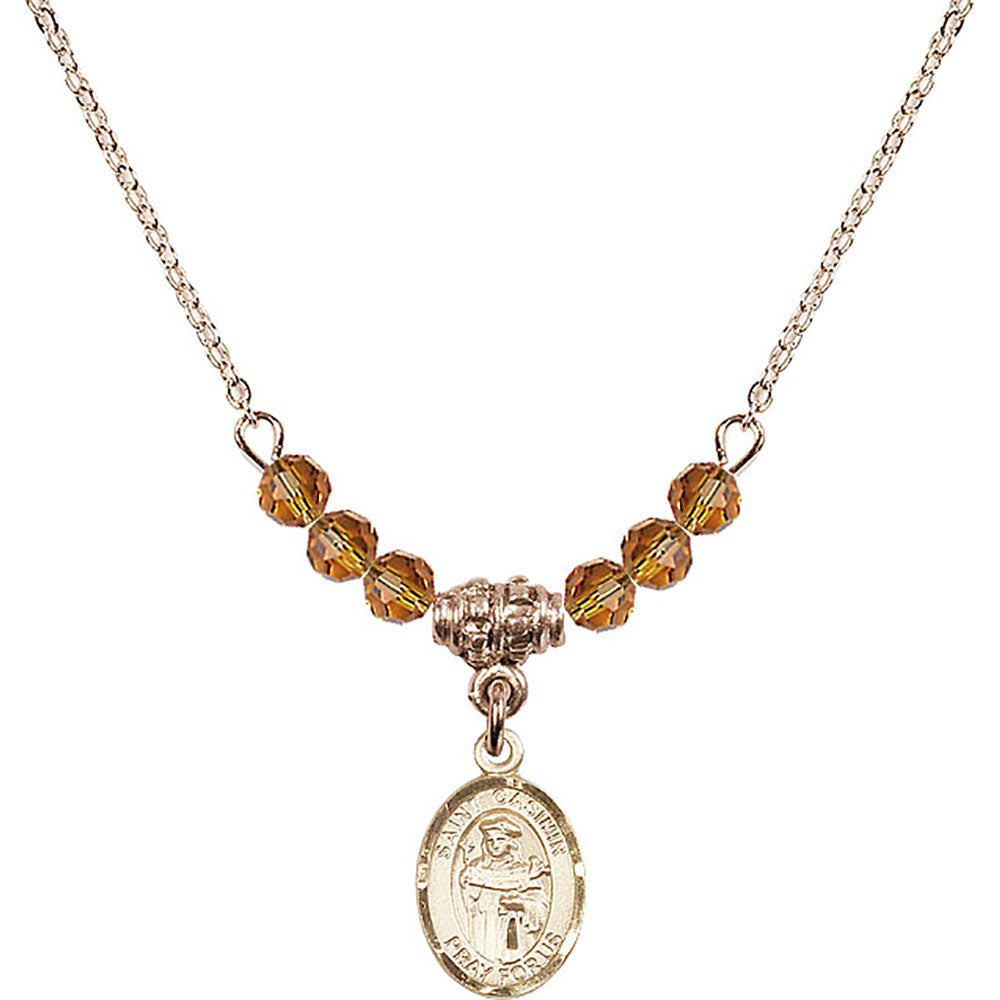 14kt Gold Filled Saint Casimir of Poland Birthstone Necklace with Topaz Beads - 9113