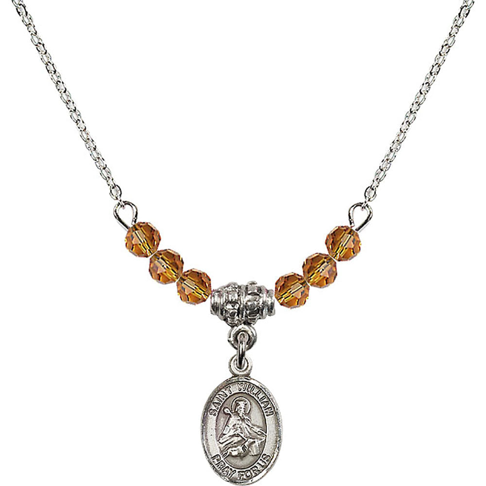 Sterling Silver Saint William of Rochester Birthstone Necklace with Topaz Beads - 9114