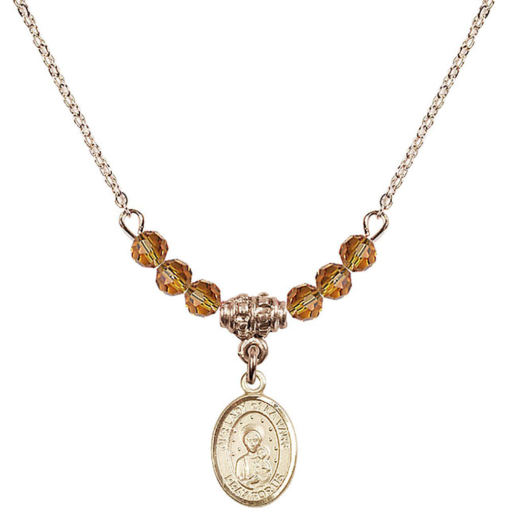 14kt Gold Filled Our Lady of la Vang Birthstone Necklace with Topaz Beads - 9115