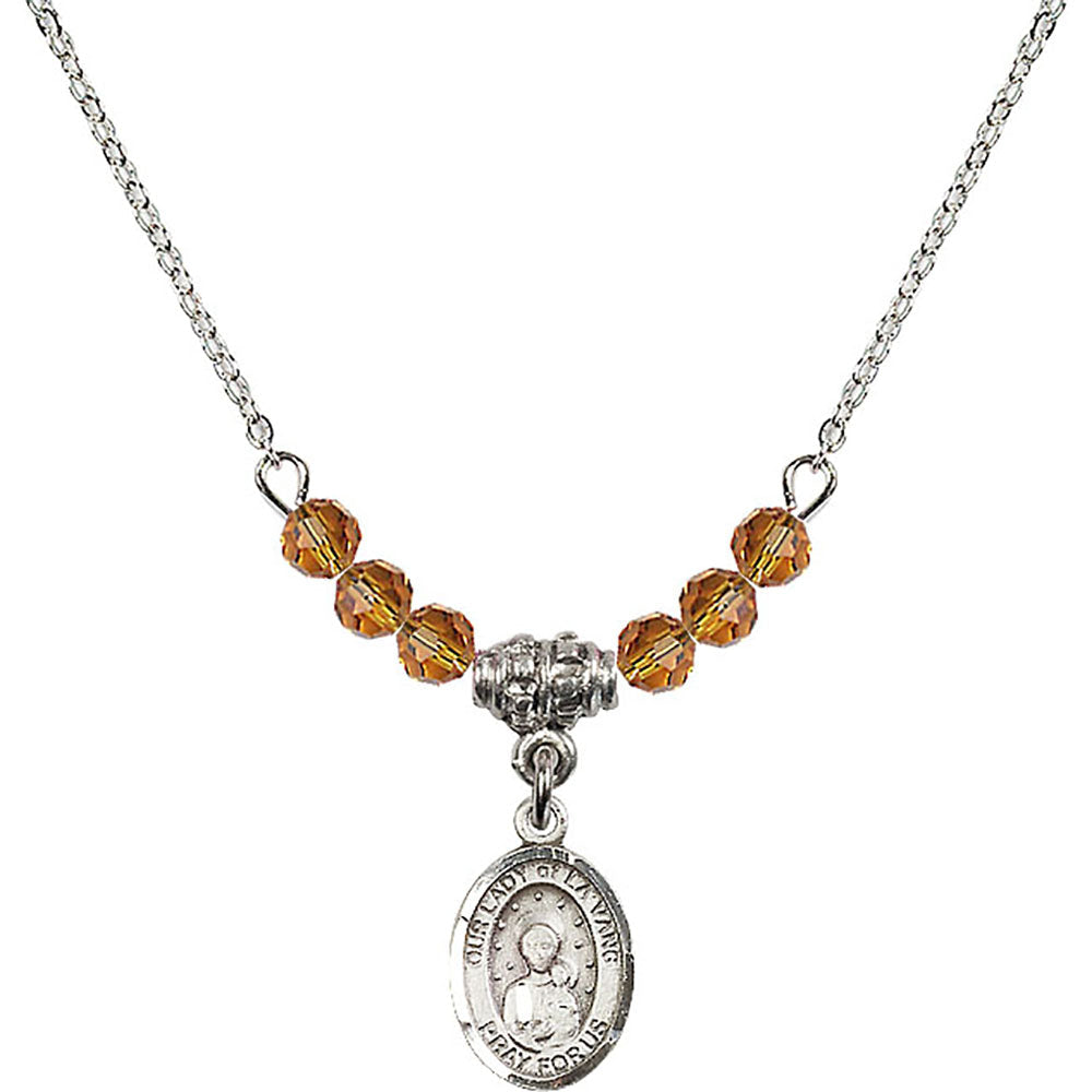 Sterling Silver Our Lady of la Vang Birthstone Necklace with Topaz Beads - 9115