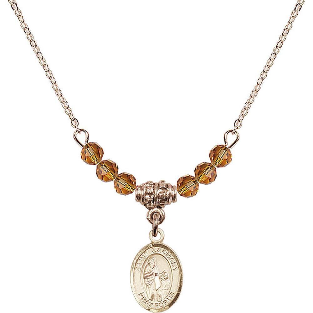 14kt Gold Filled Saint Zachary Birthstone Necklace with Topaz Beads - 9116