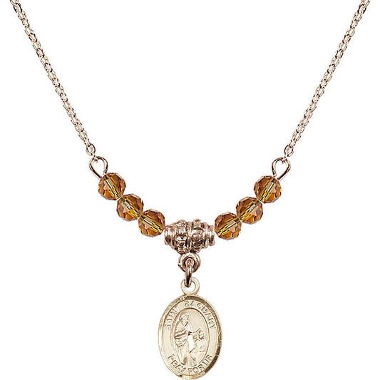 14kt Gold Filled Saint Zachary Birthstone Necklace with Topaz Beads - 9116