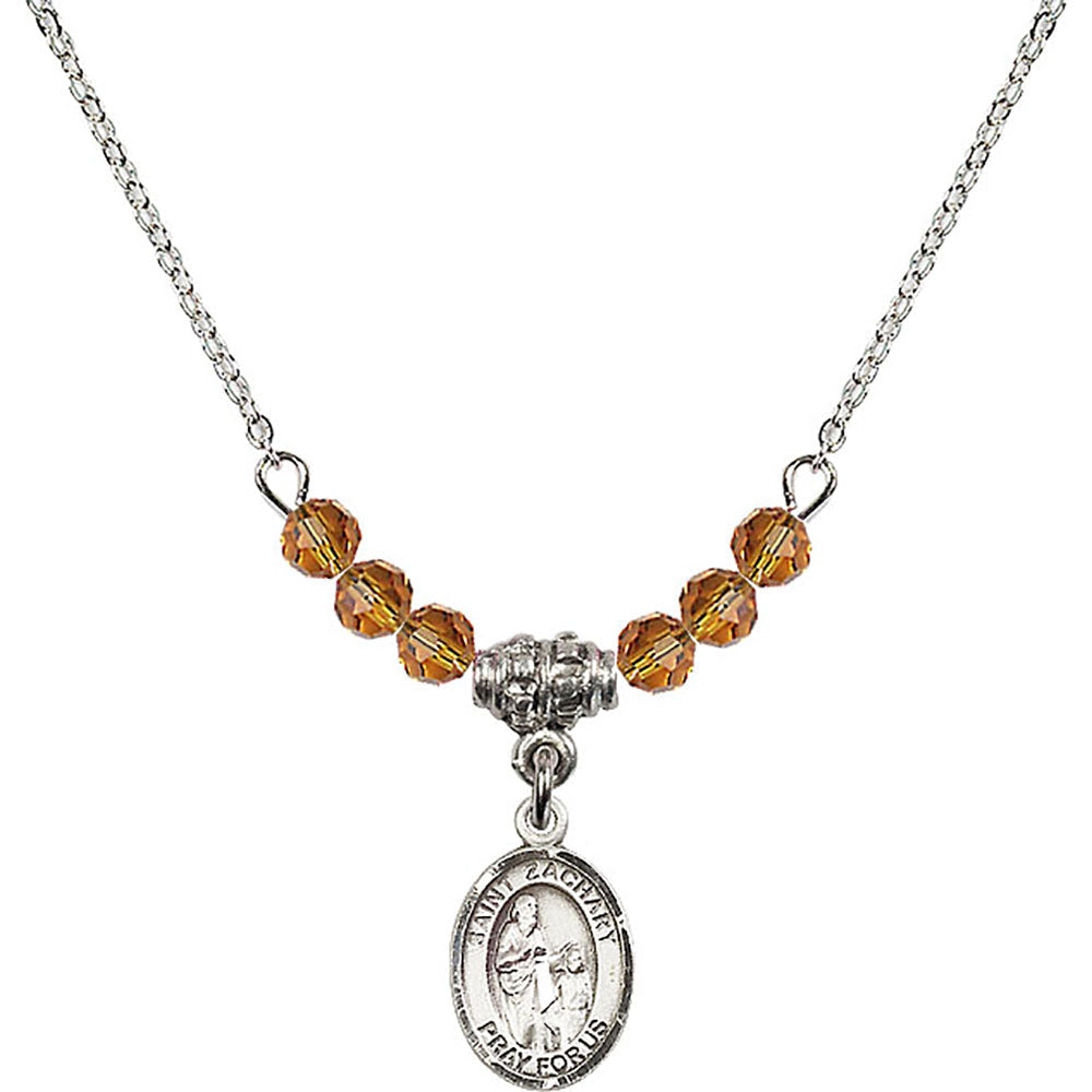 Sterling Silver Saint Zachary Birthstone Necklace with Topaz Beads - 9116