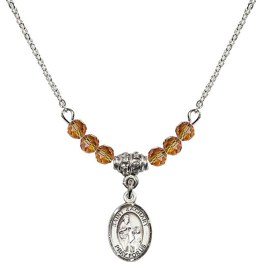 Sterling Silver Saint Zachary Birthstone Necklace with Topaz Beads - 9116