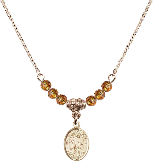 14kt Gold Filled Guardian Angel w/Child Birthstone Necklace with Topaz Beads - 9118