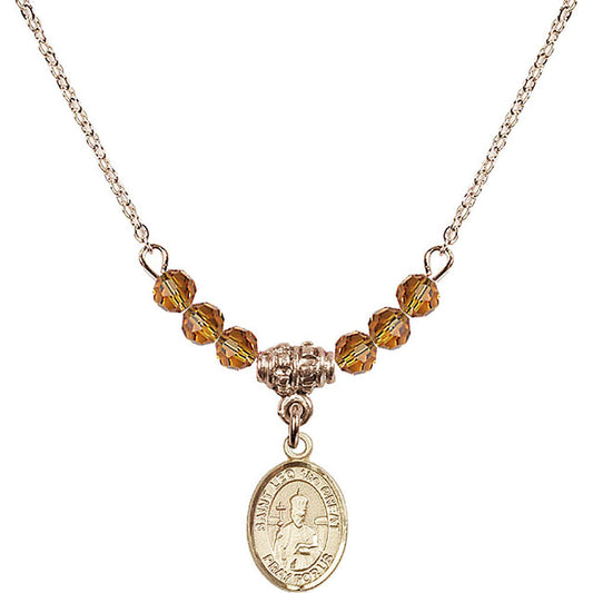 14kt Gold Filled Saint Leo the Great Birthstone Necklace with Topaz Beads - 9120